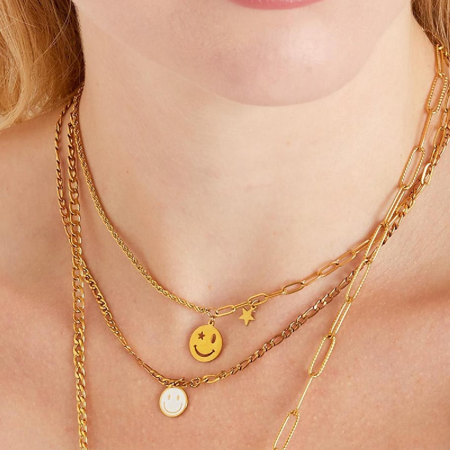 Edelstahlkette Smiley und Stern Bild6